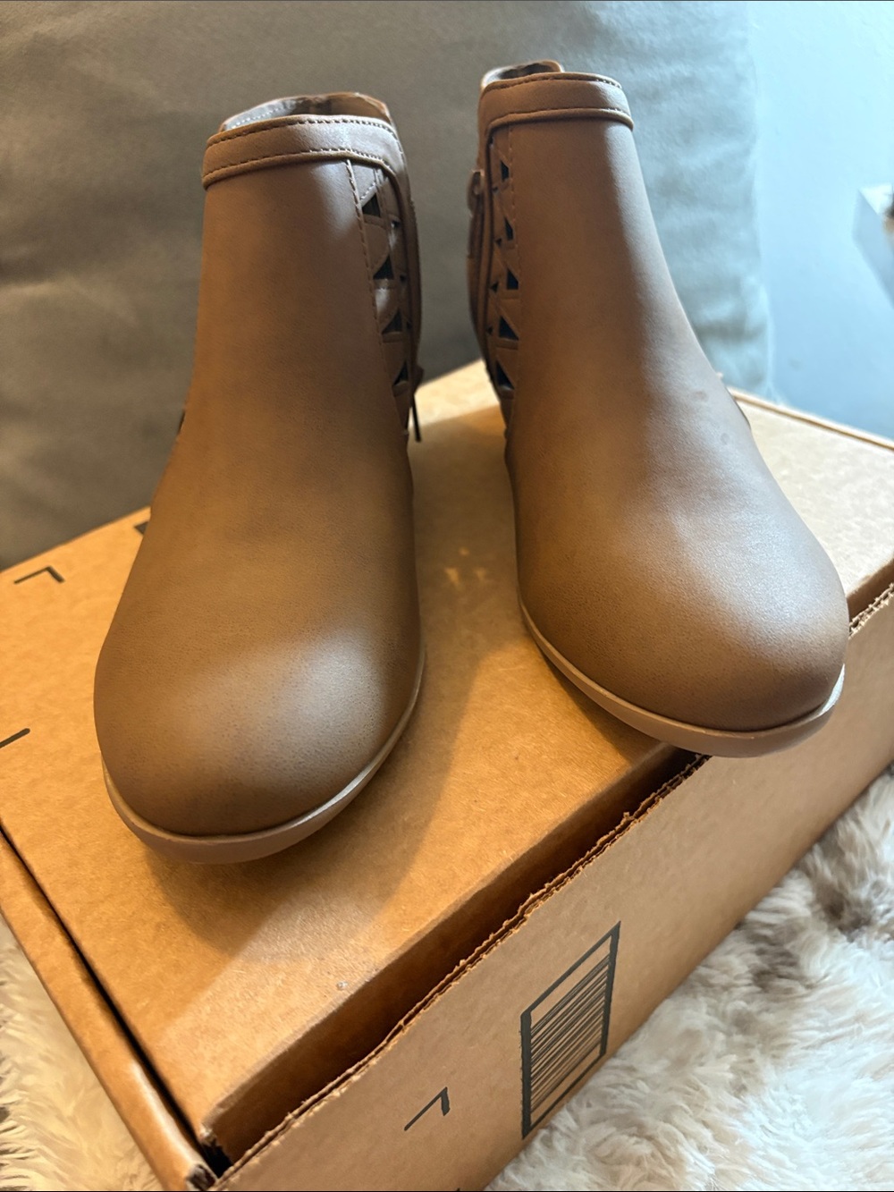 Soda Tan Ankle Booties with Side Cutout Accents